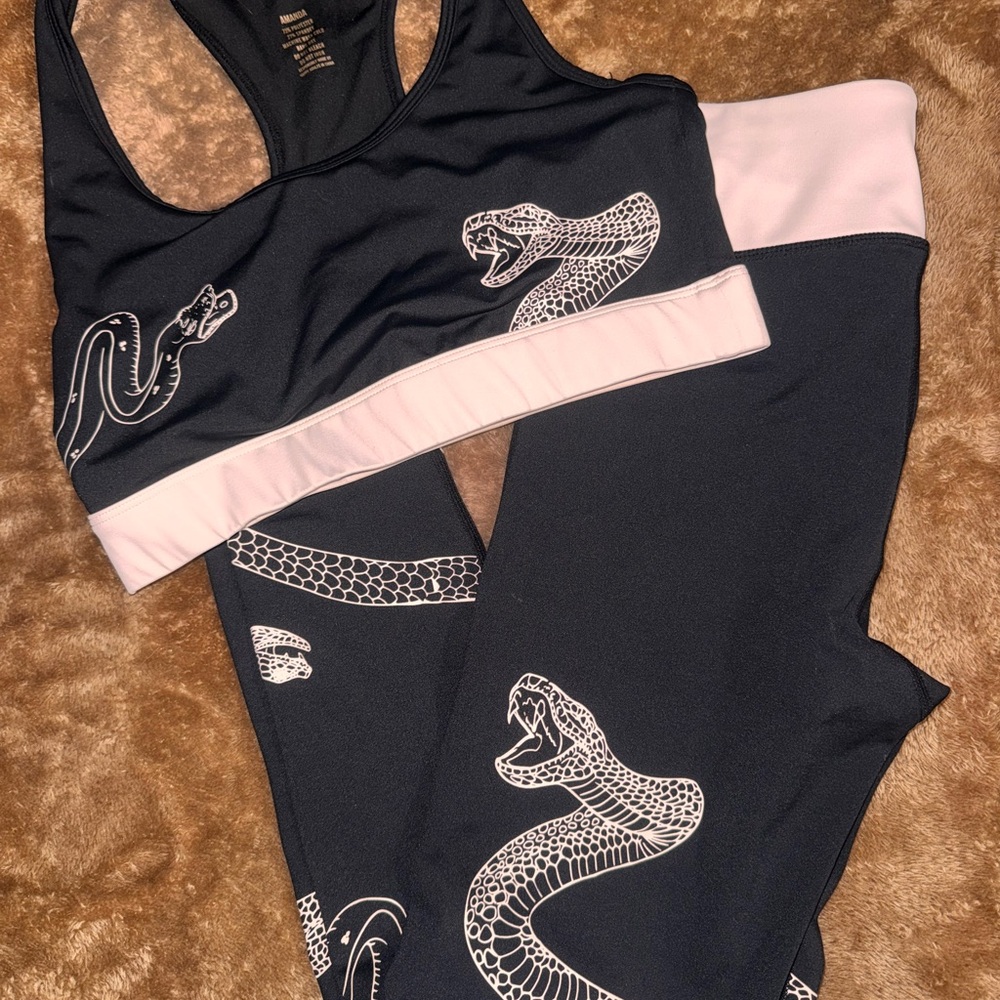 GRRRL Black and White Snake Print Leggings and Bra